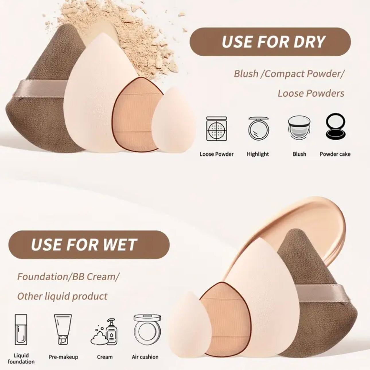 Zenora MAANGE 7pcs Makeup Brush & 12pcs Puff Set with Felt Bag