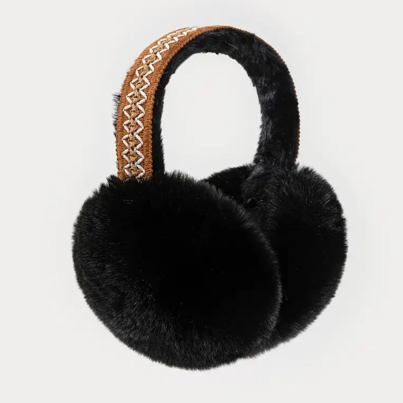 Men’s Ethnic Style Woven Rattan & Rabbit Fur Foldable Ear Muffs