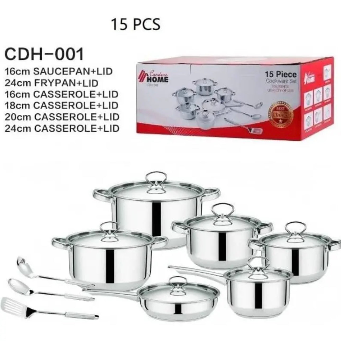 Zenora 15-Piece Stainless Steel Cookware Set with Instant Yeast