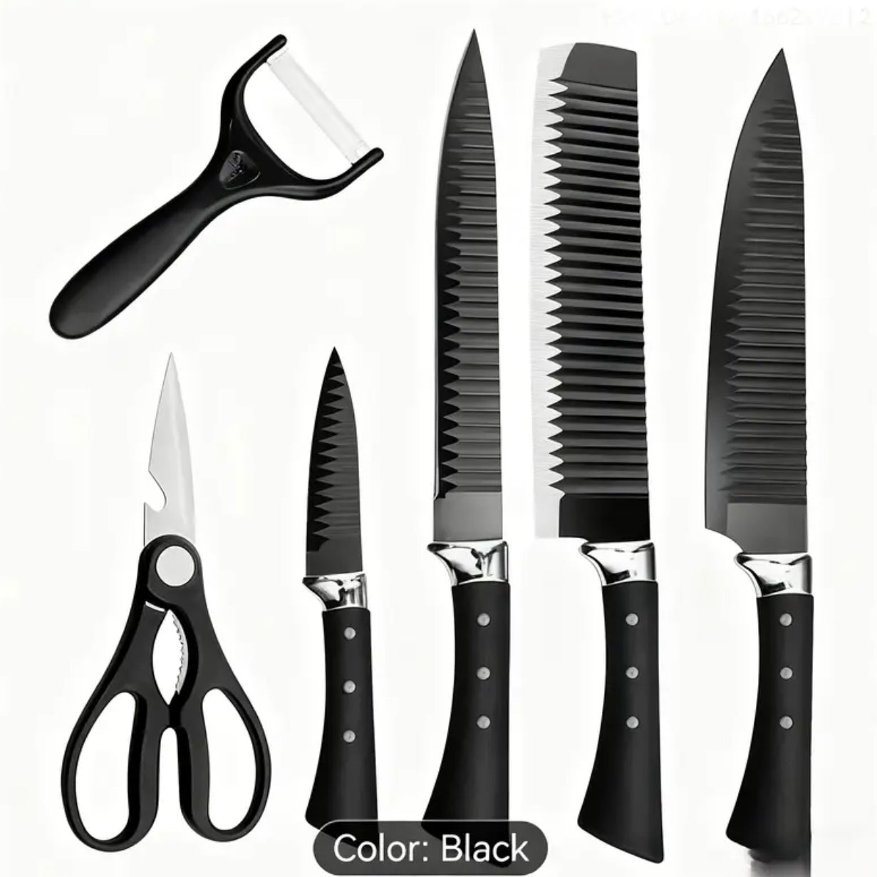 Zenora Stainless Steel Textured Wavy Knife Set – 6-Piece Kitchen Essentials