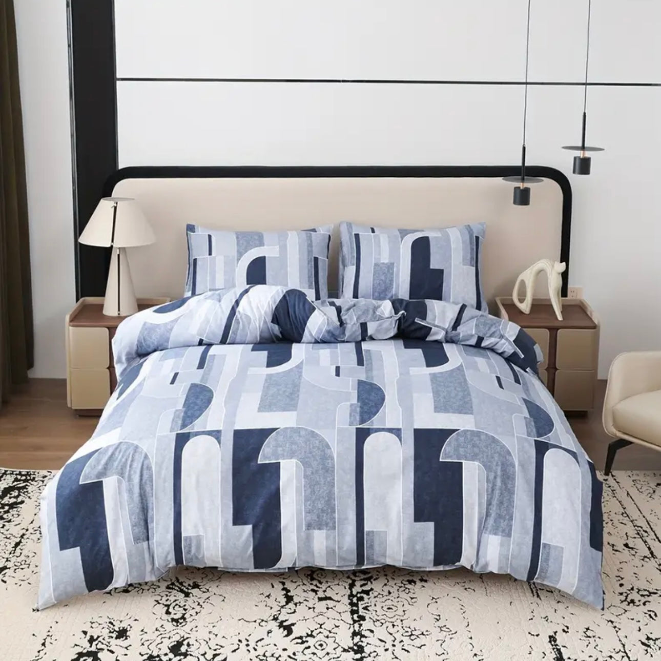 Zenora 3-Piece Carlo Deep Blue Letter Print Comforter Cover Set