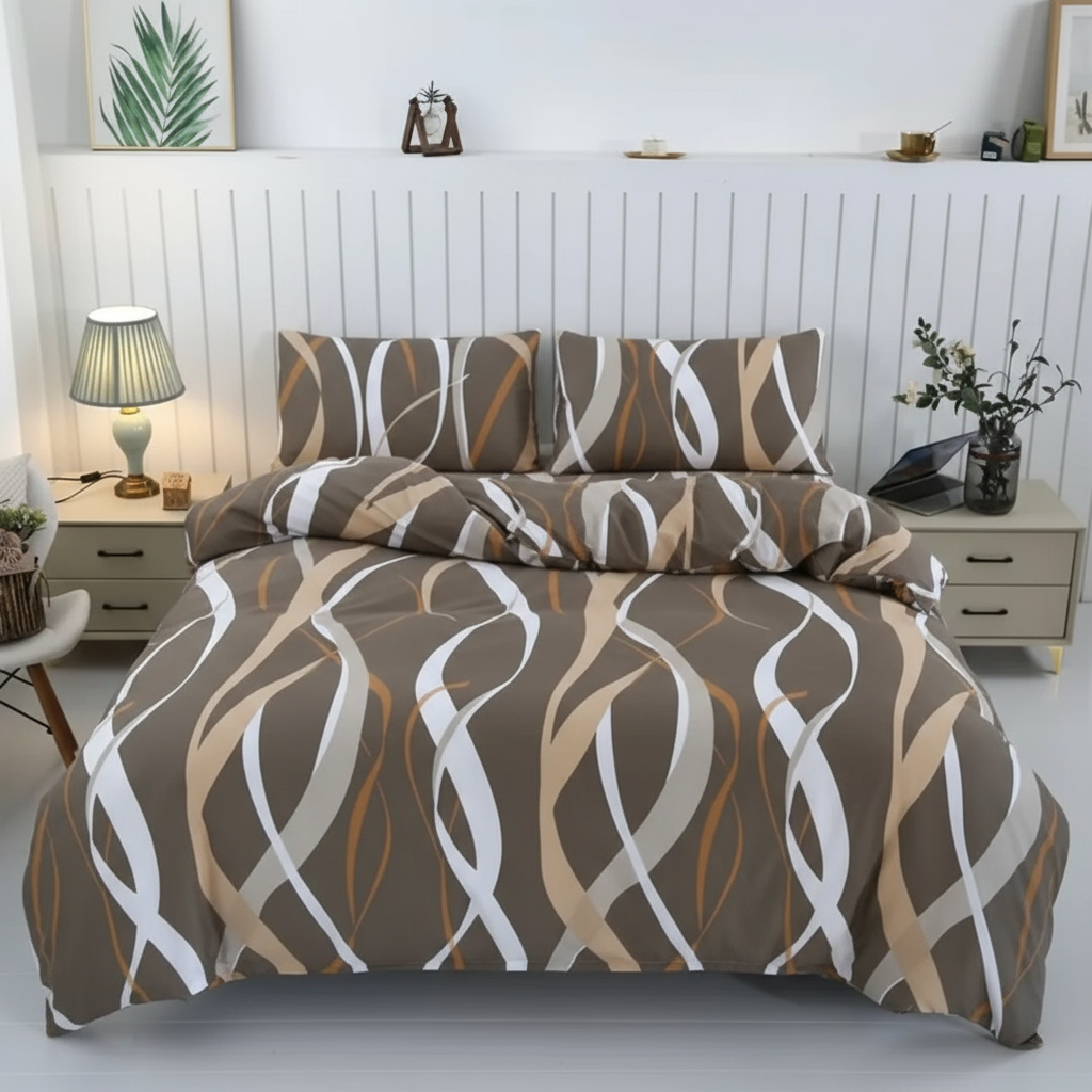 Zenora 3-Piece Brushed Print Striped Polyester Duvet Cover Set
