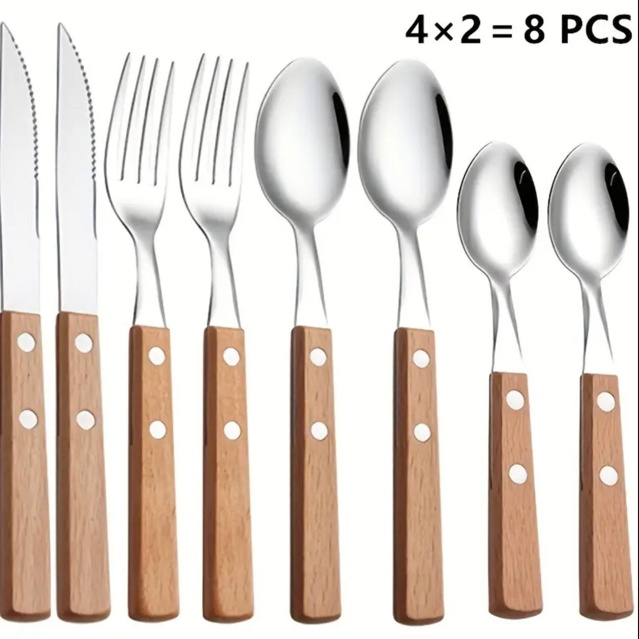 Kurohana Cutlery Set — 8/16/24-Piece Stainless Steel Tableware with Solid Wood Handles
