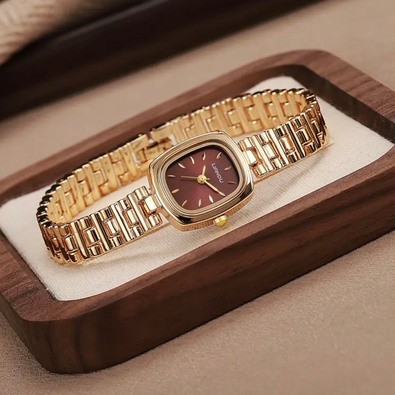 AURA SQUARE Golden-Tone Women’s Quartz Watch