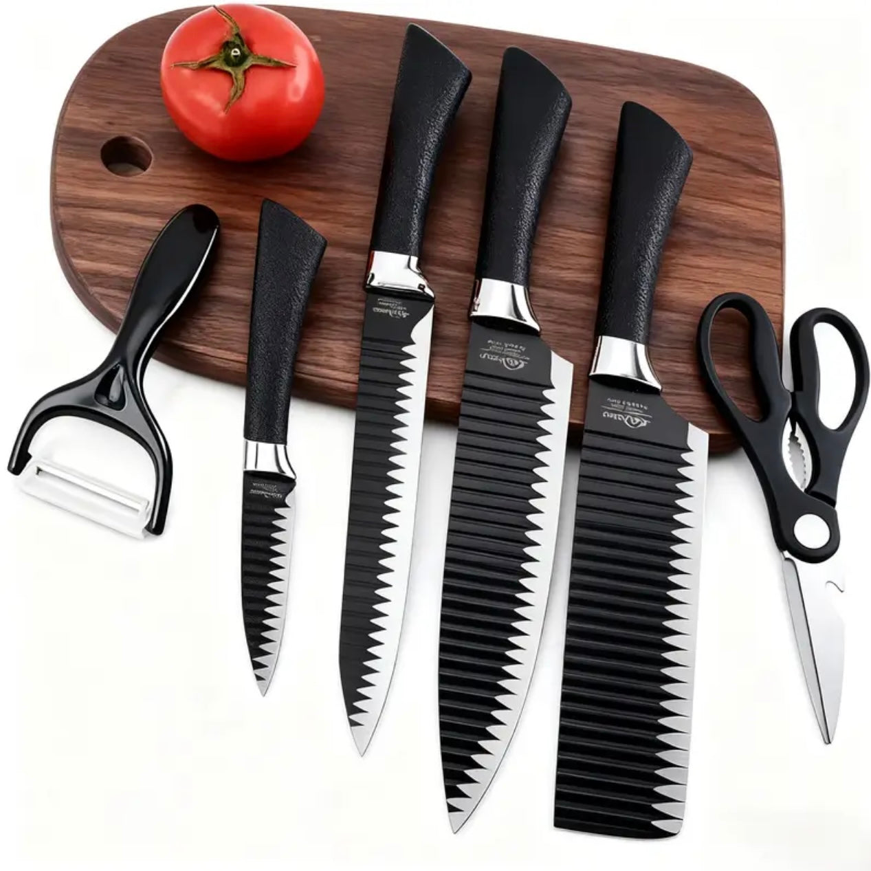 Zenora Stainless Steel Textured Wavy Knife Set – 6-Piece Kitchen Essentials