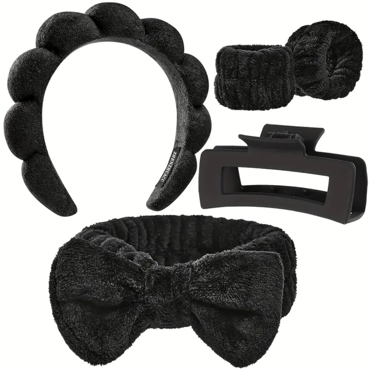 Zenora 5pcs Spa Headband & Wristband Set with Hair Claw Clips