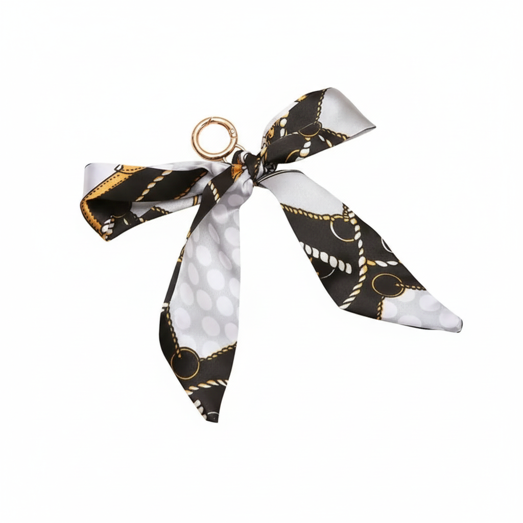 Scarf Bow Tie Keychain – Fashionable Bag Charm with Tassel & Spring Ring