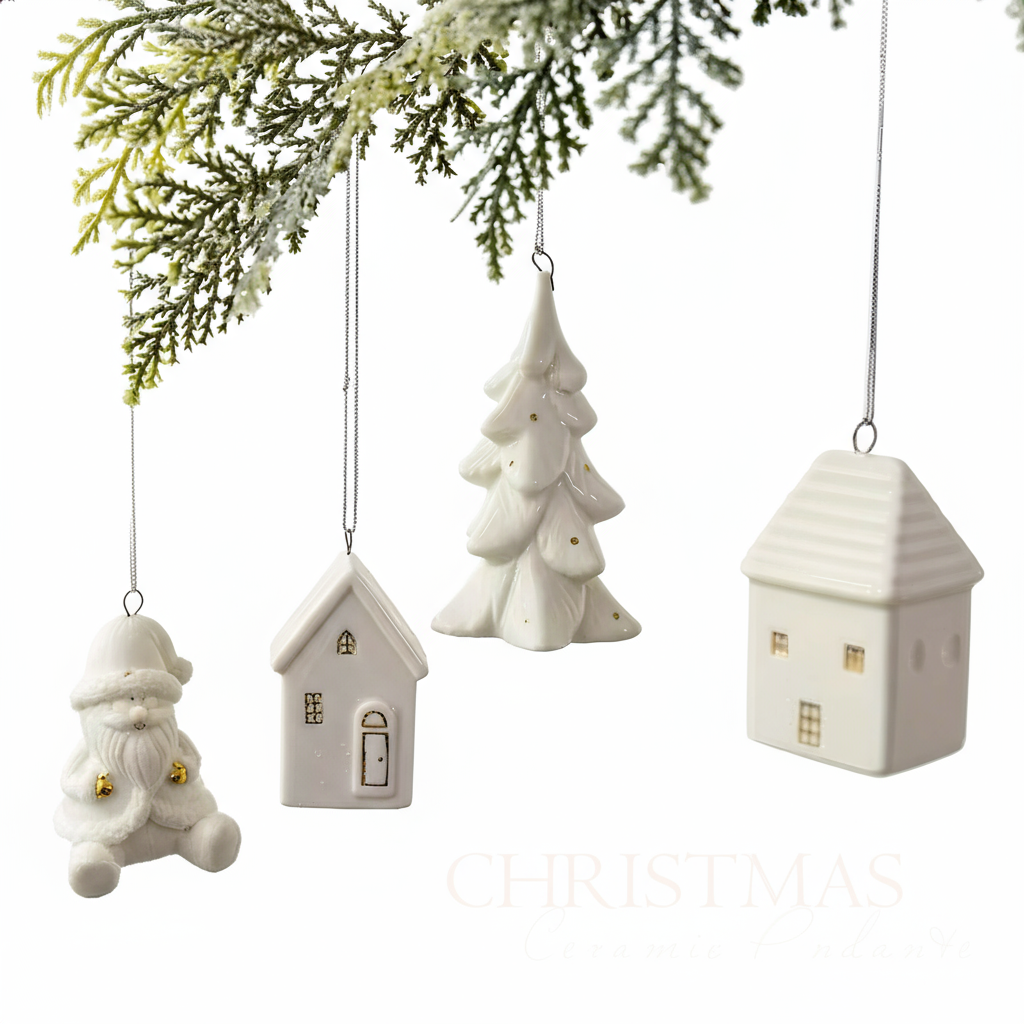Zenora White Ceramic Christmas Tree Ornaments