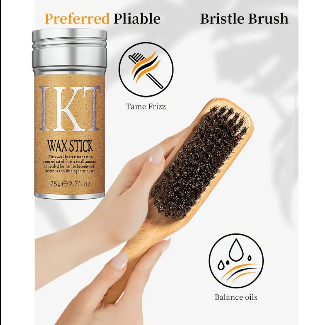 Zenora Slick Back Hair Brush & Wax Stick Set