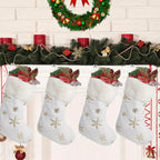 Zenora Set of 4 White Plush Christmas Stockings with Golden Snowflakes