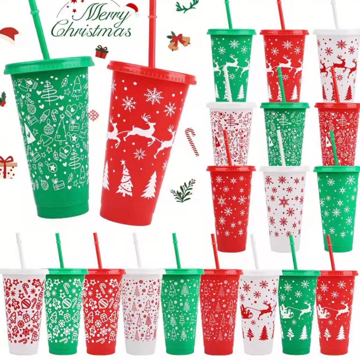 Zenora 5-Piece Reusable Christmas Coffee Cup Set with Lids