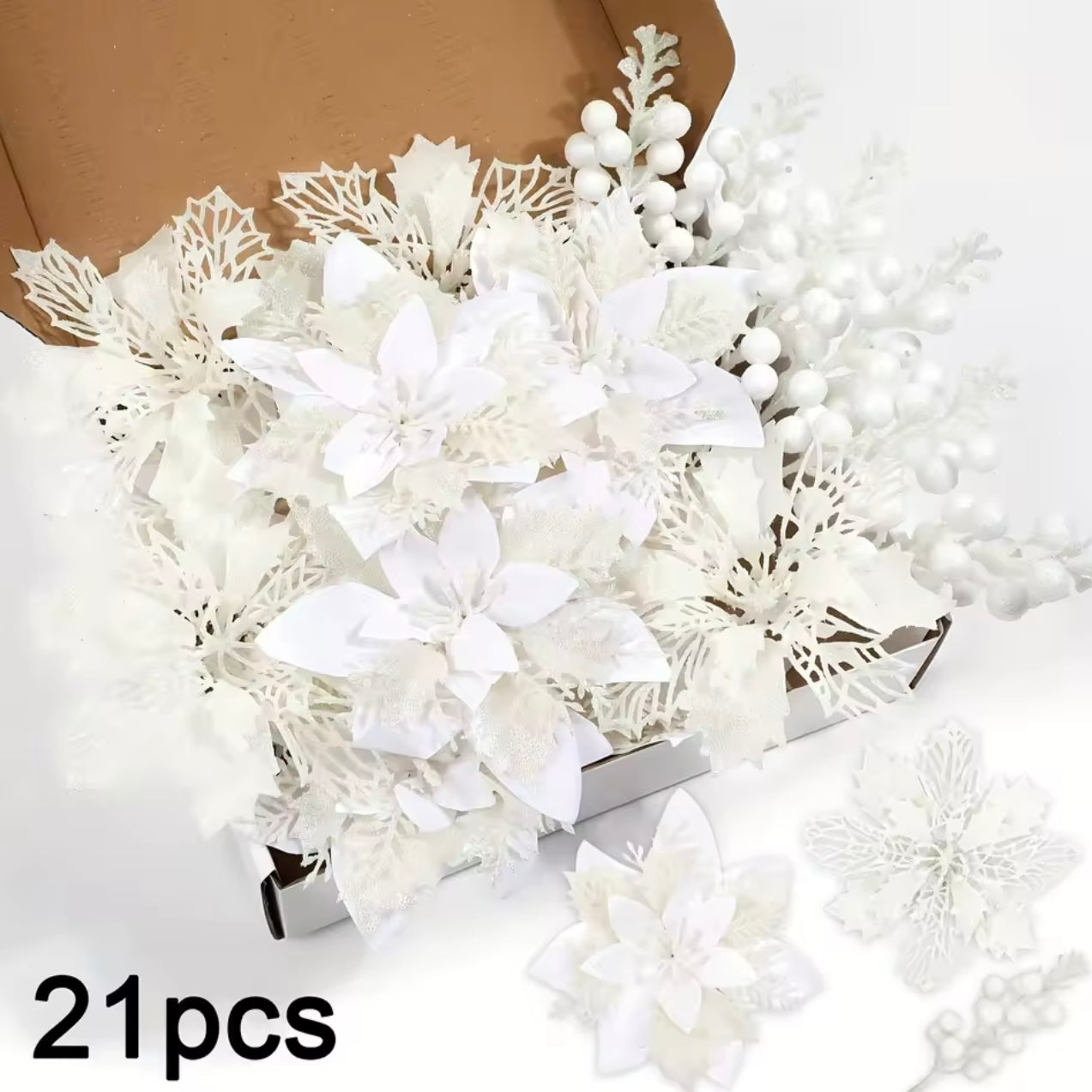 Zenora 21pcs Christmas Artificial Flower & Berry Bouquet Set