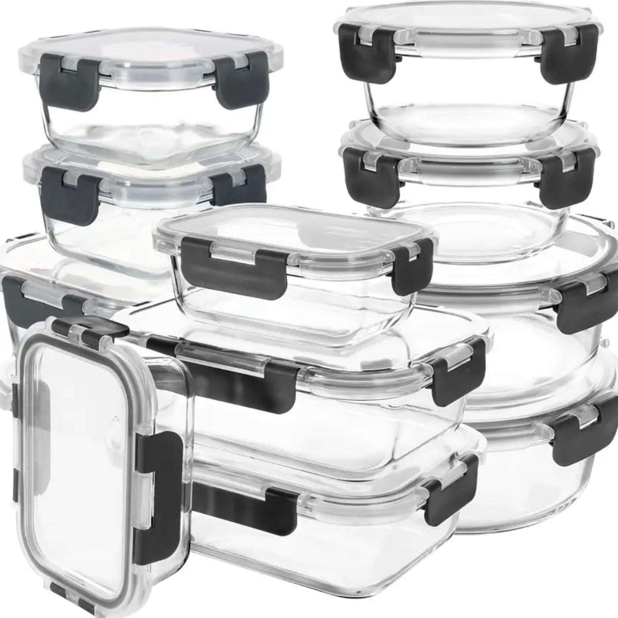 Zenora 24-Piece Glass Crisper Set (12 Bowls + 12 Lids)