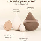 Zenora MAANGE 7pcs Makeup Brush & 12pcs Puff Set with Felt Bag