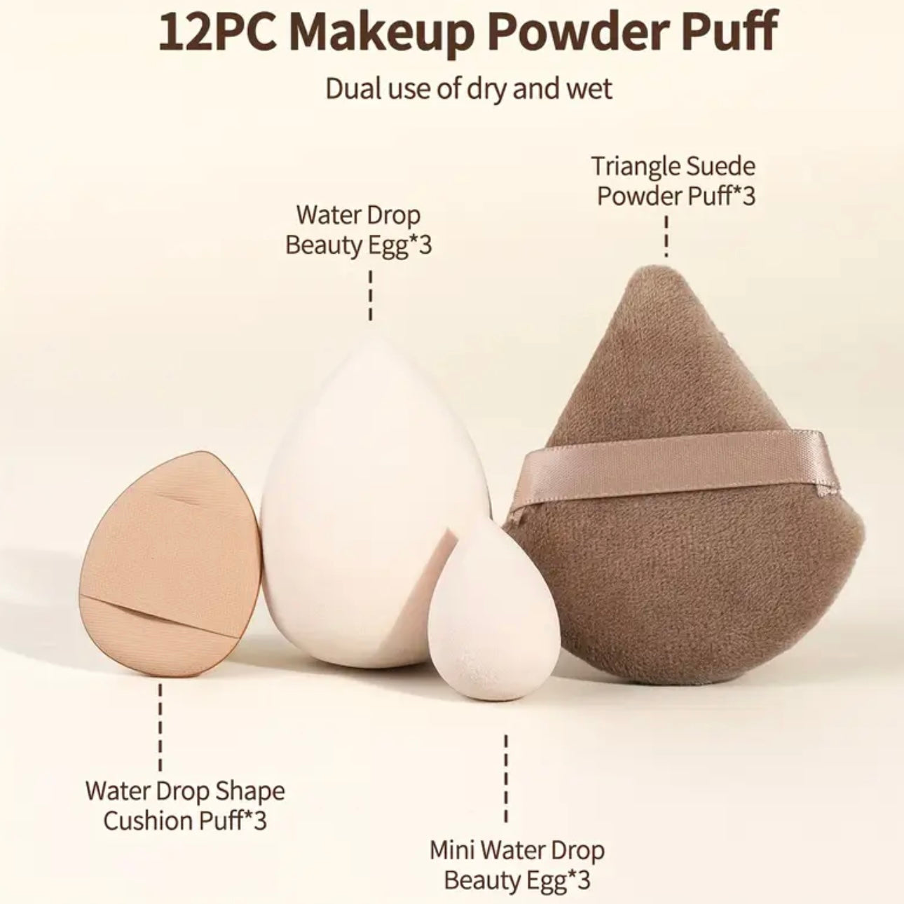 Zenora MAANGE 7pcs Makeup Brush & 12pcs Puff Set with Felt Bag