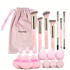 Zenora MAANGE 7pcs Makeup Brush & 12pcs Puff Set with Felt Bag
