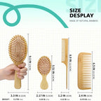 Zenora 4pcs Natural Bamboo Hair Brush & Comb Set