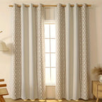 Zenora Luxury Double Rhombus Embroidered Blackout Curtain Set