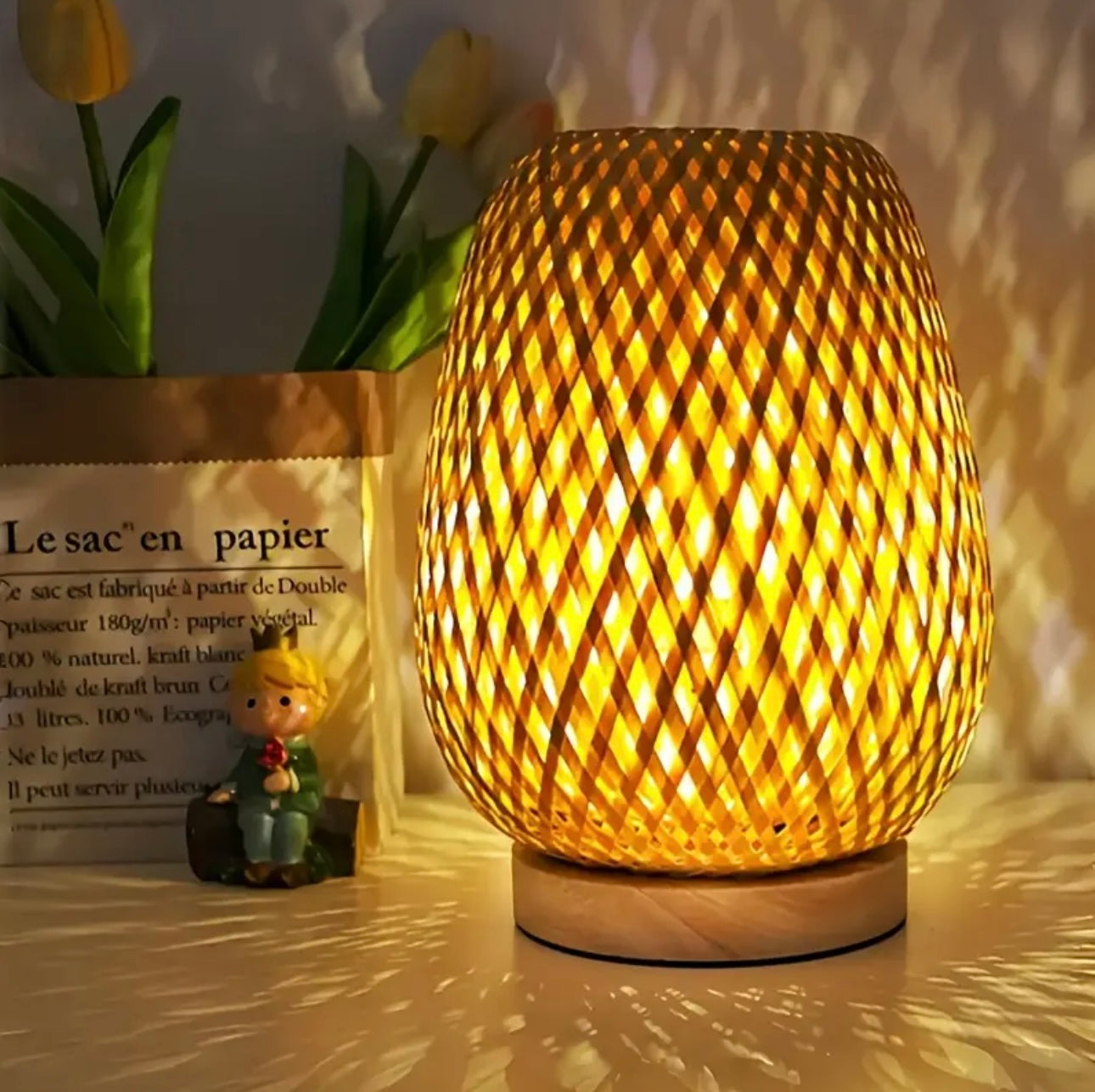 Zenora Handmade Bamboo Woven LED Bedside Lampr