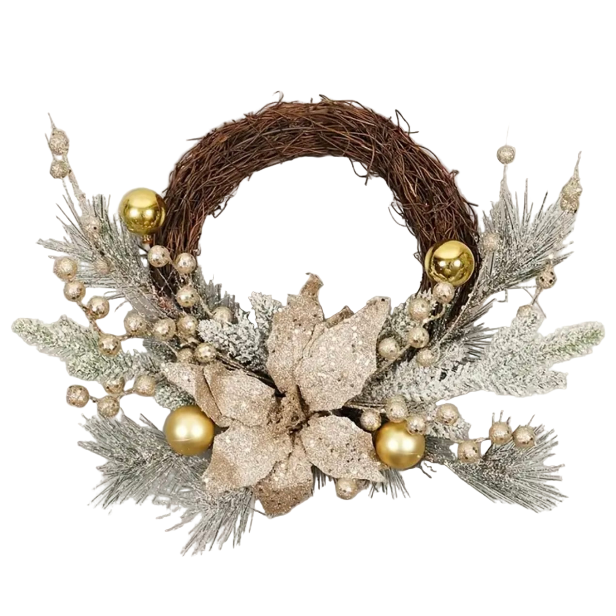 Zenora Christmas Wreath with Golden Balls & Pine Cones