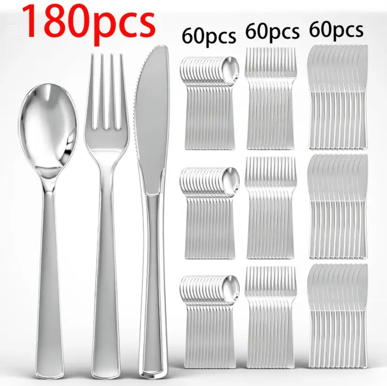 Zenora 180-Piece Silver Plastic Cutlery Set