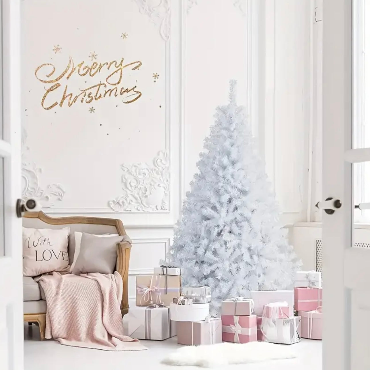 Zenora White Artificial Christmas Tree with Metal Stand