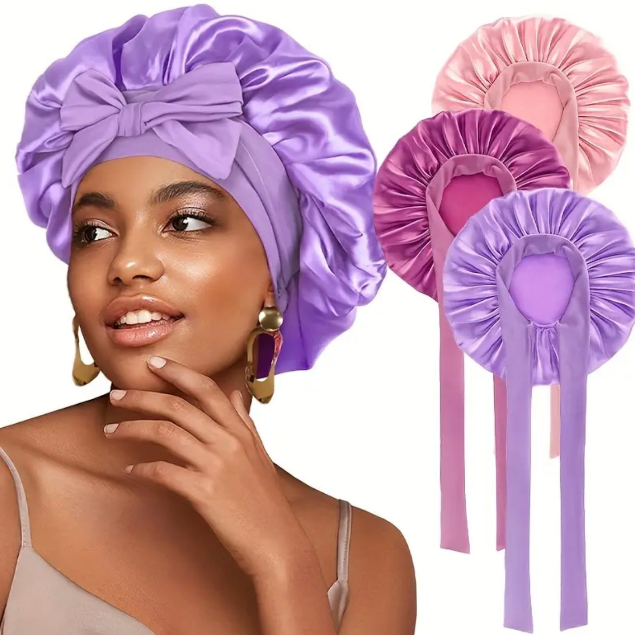 Zenora 3-Piece Colorful Elastic Sleep Cap Set