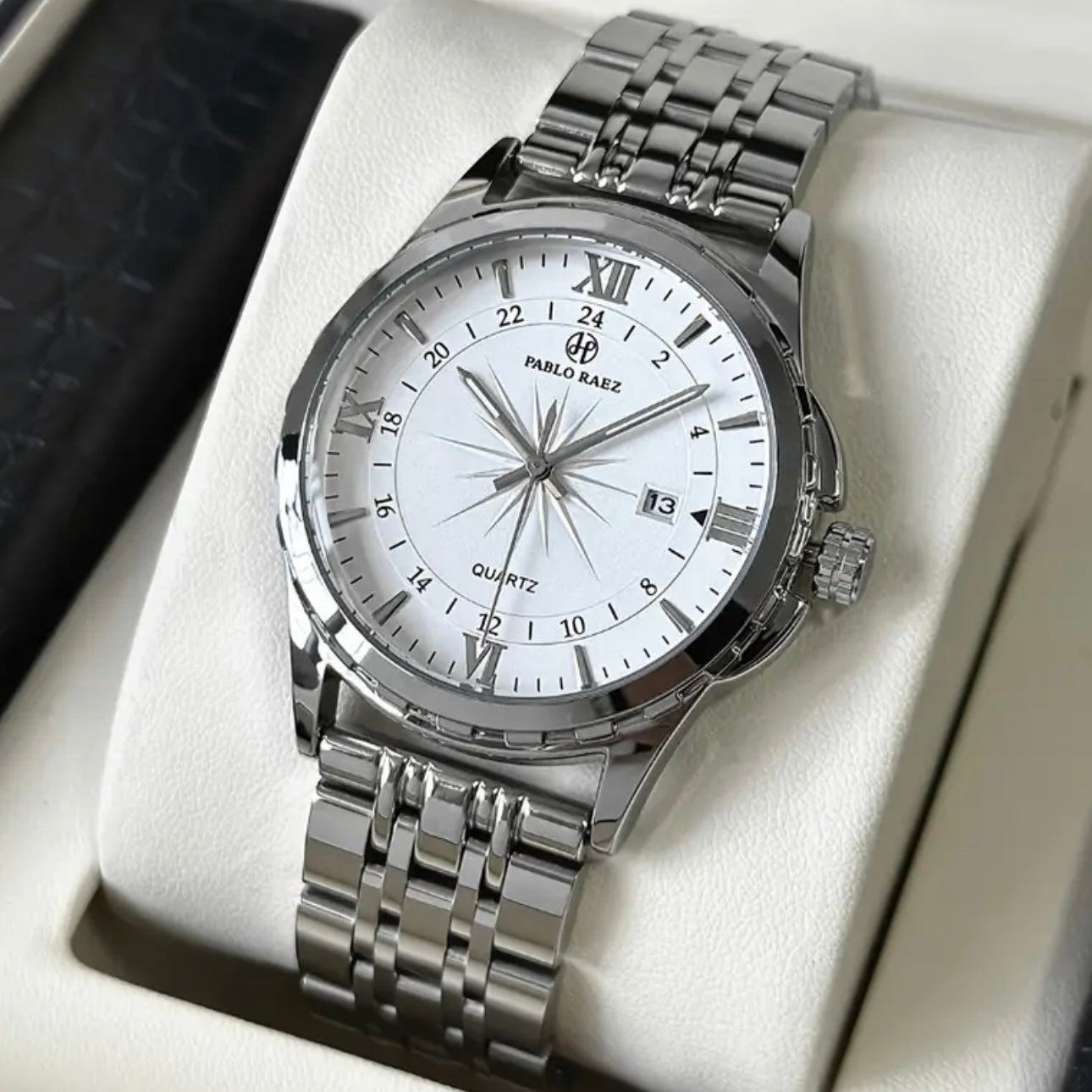 Pablo Raez Luxurious Men’s Silver Stainless Steel Quartz Watch