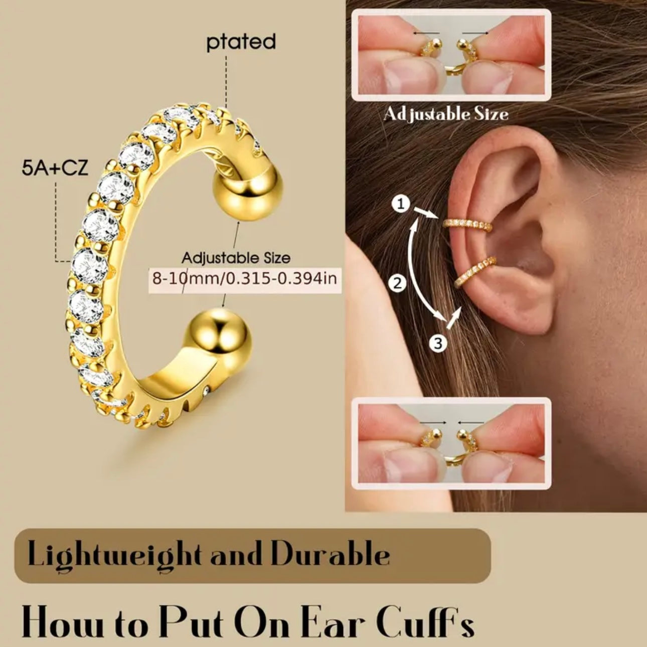 Aurora Gold Plated Adjustable Ear Cuff Set