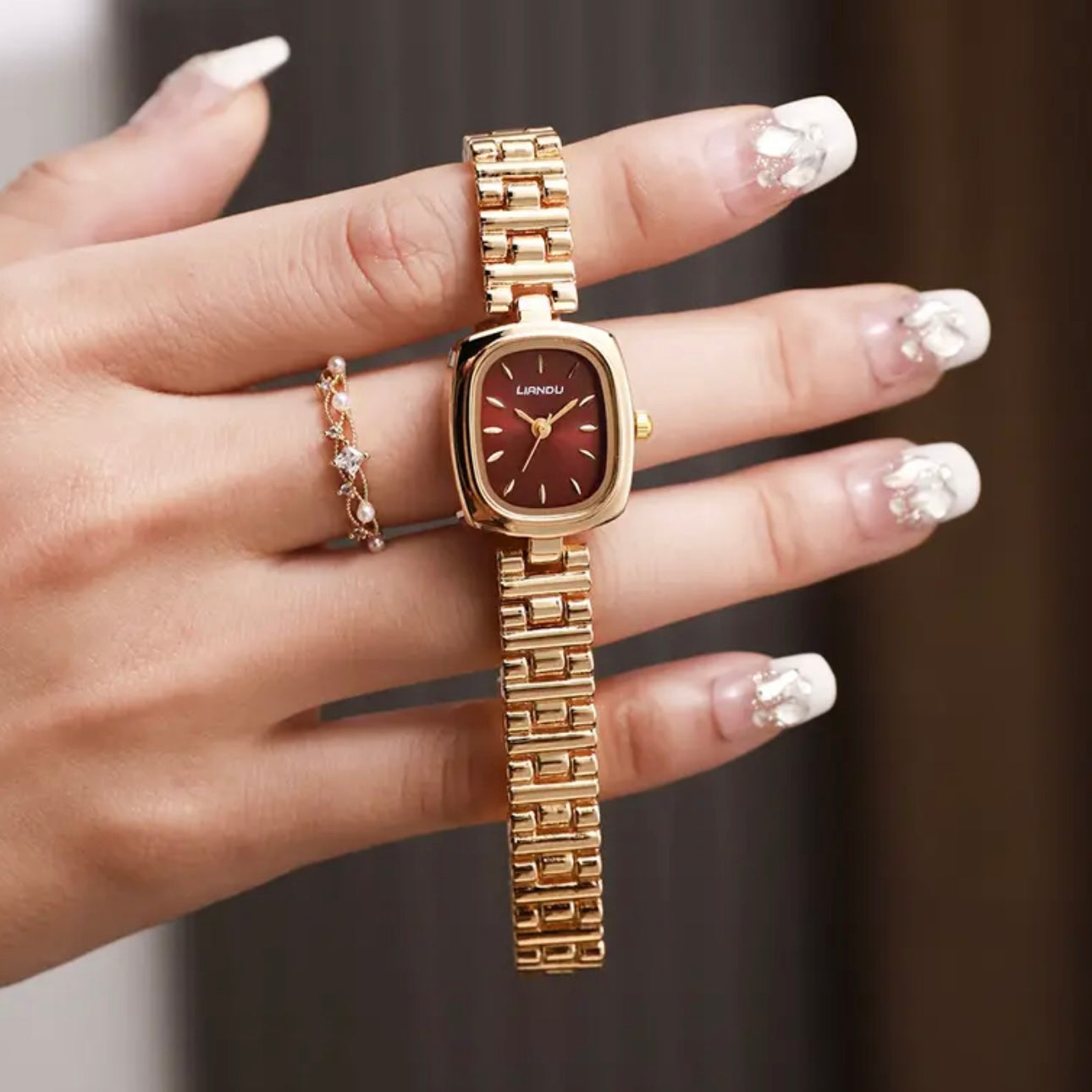 AURA SQUARE Golden-Tone Women’s Quartz Watch