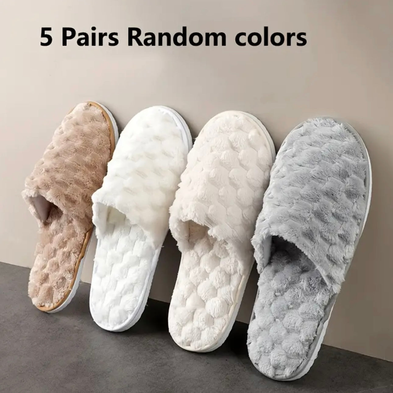 Zenora 5 Pairs Plush Series Indoor Slippers Set