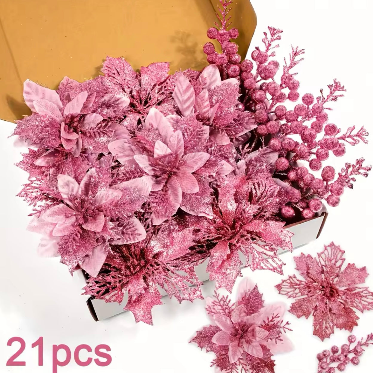 Zenora 21pcs Christmas Artificial Flower & Berry Bouquet Set