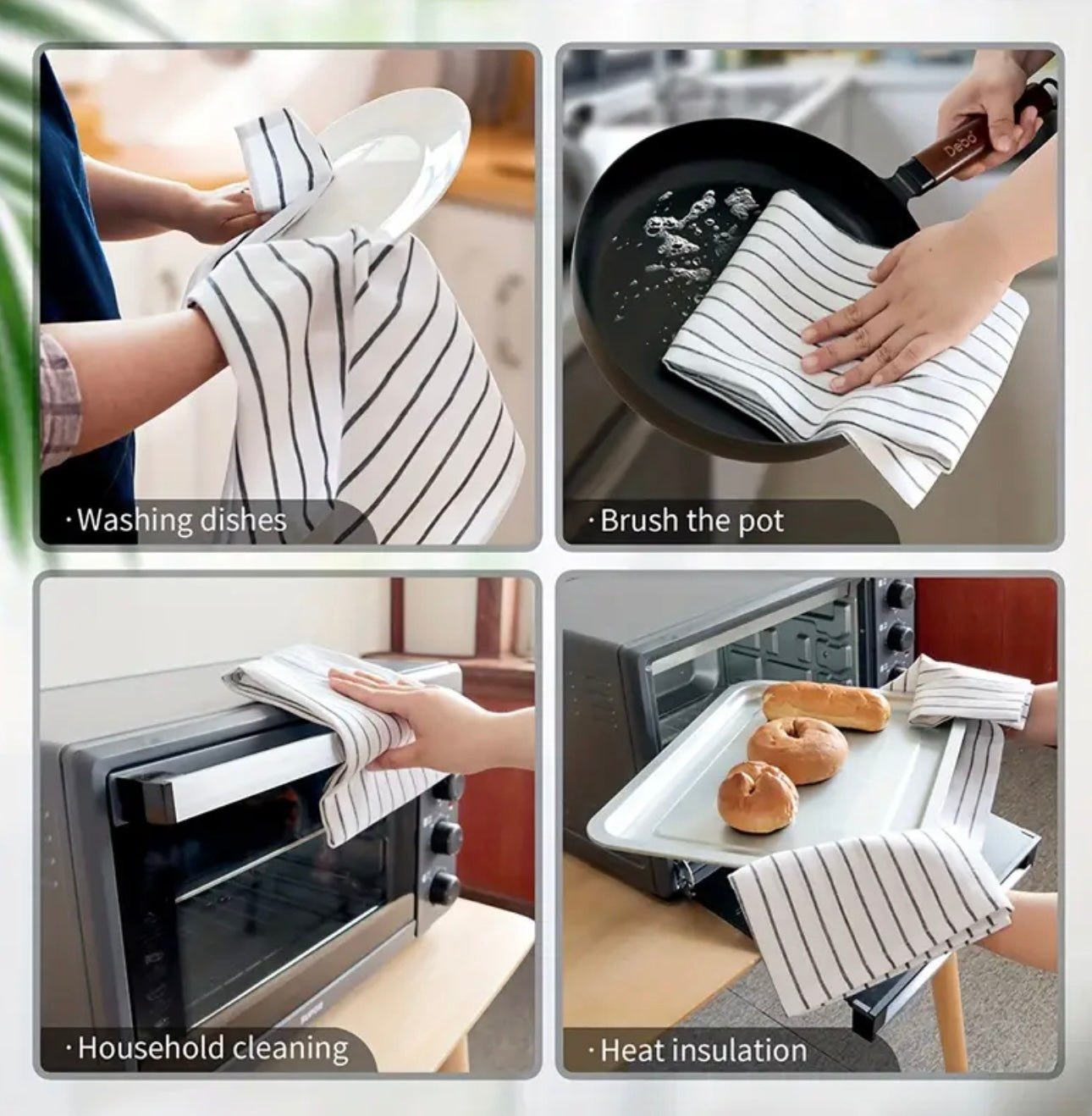 Zenora 4-Piece Black & White Striped Kitchen Towel Set