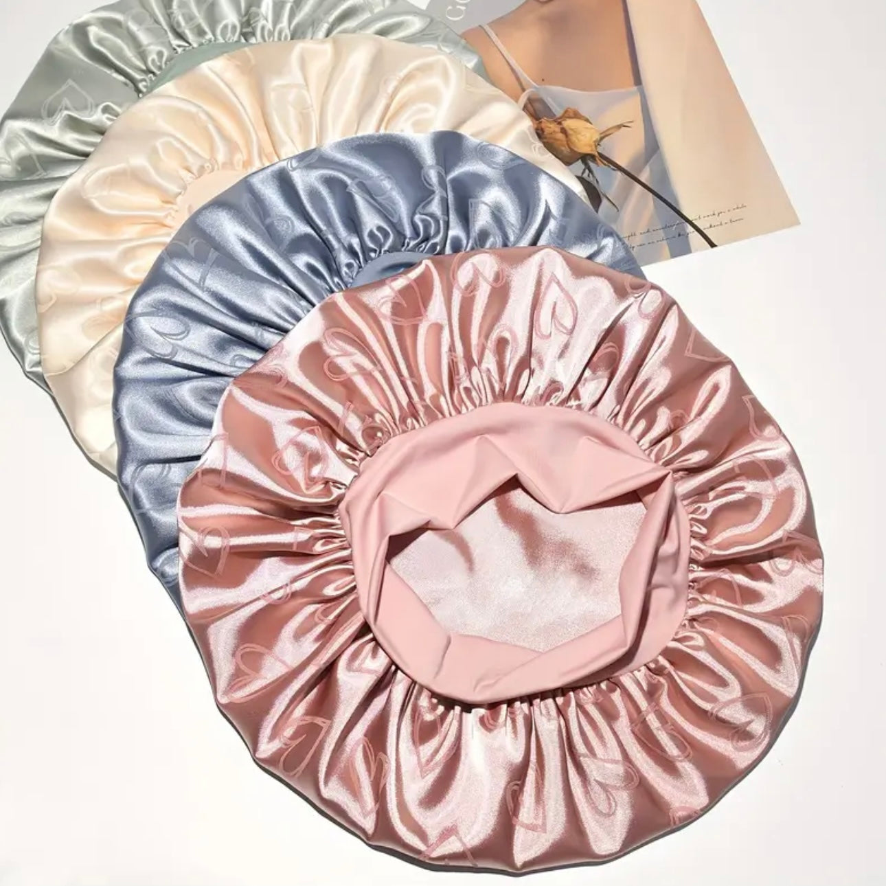 ELLITINA 2-Piece Satin Sleep Bonnet & Matching Scrunchie Set