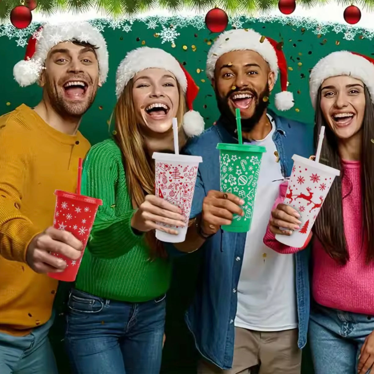 Zenora 5-Piece Reusable Christmas Coffee Cup Set with Lids