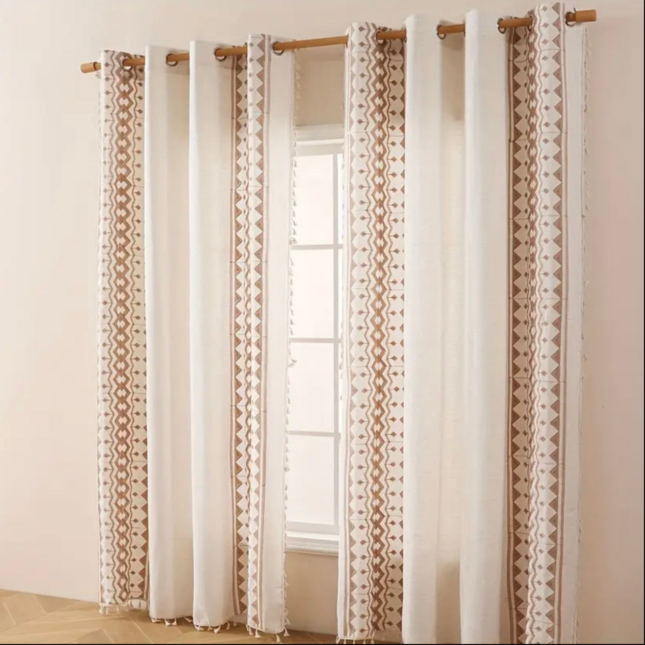 Zenora Bohemian Linen Semi-Sheer Tassel Curtain Pane