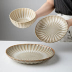 Zenora 12pcs Japanese Floral Embossed Ceramic Dinnerware Set