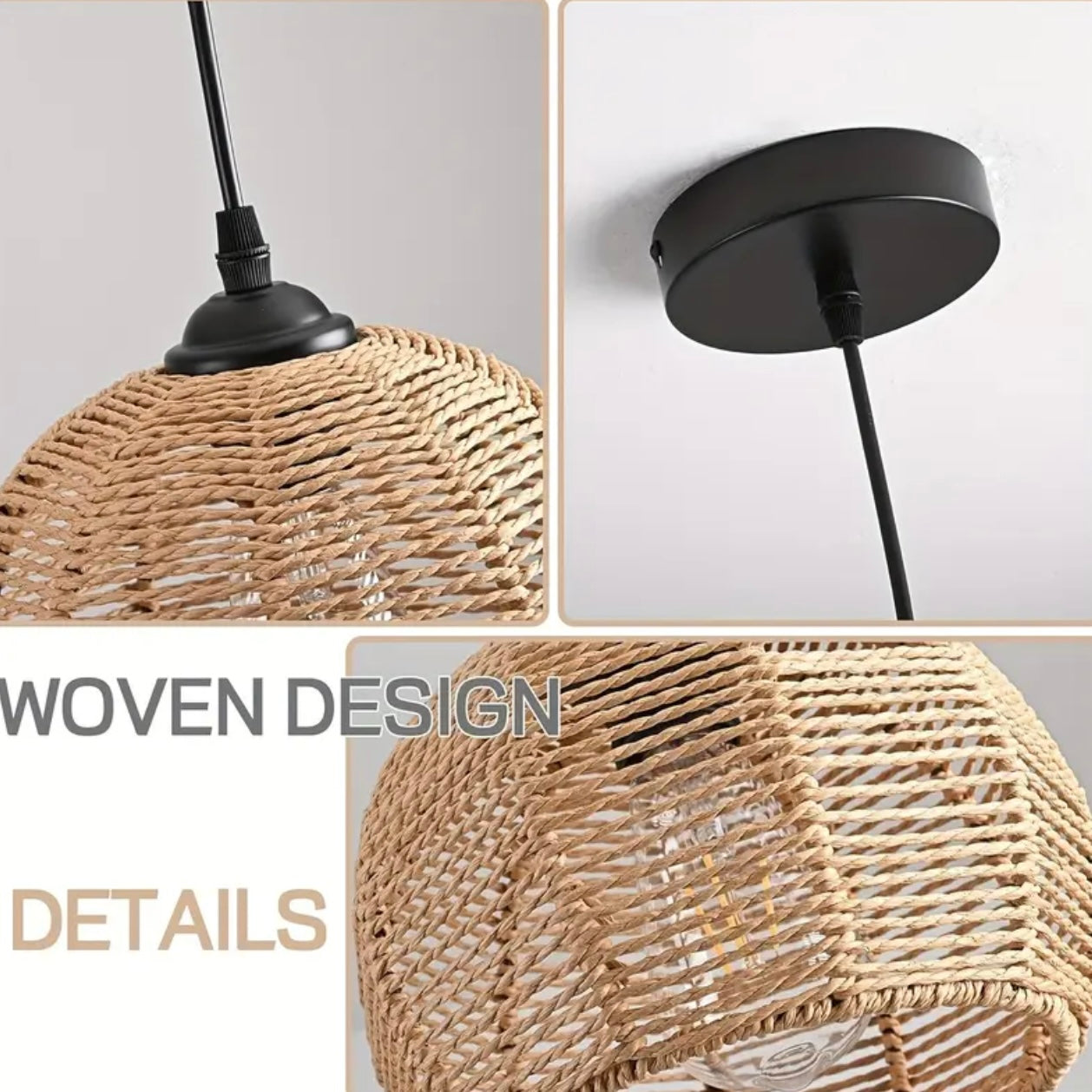 Zenora 3-Pack Natural Wicker Boho Pendant Light Set