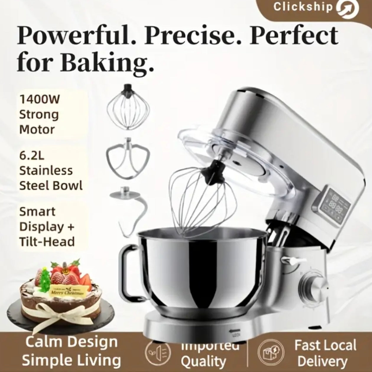 Zenora 1400W Smart Stand Mixer – 6.2L Stainless Steel Bowl