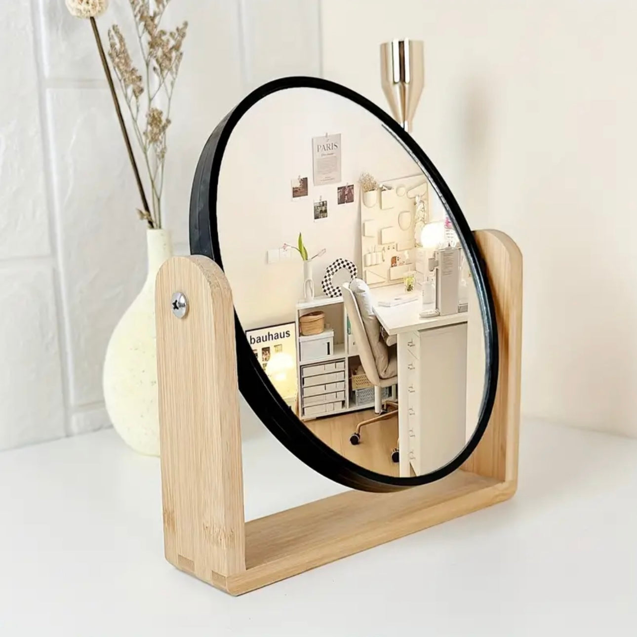 Zenora Elegant Wooden Frame Double-Sided Makeup Mirror