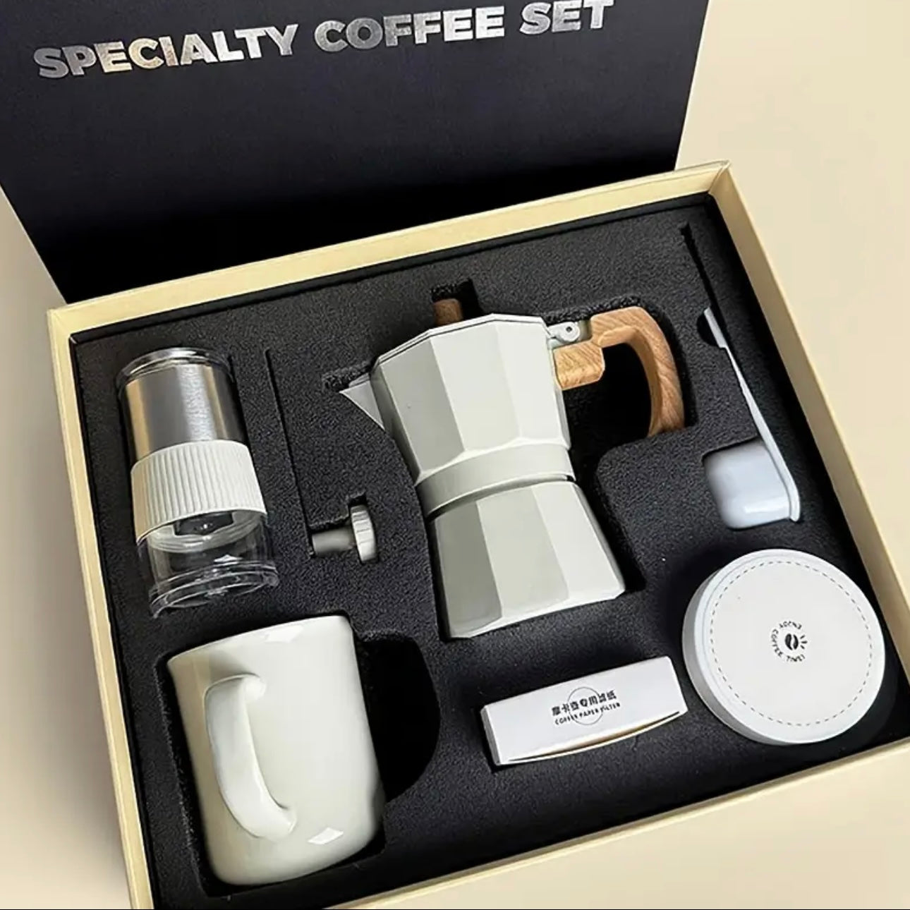 Zenora Hand-Crank Coffee Grinder & Moka Pot Set