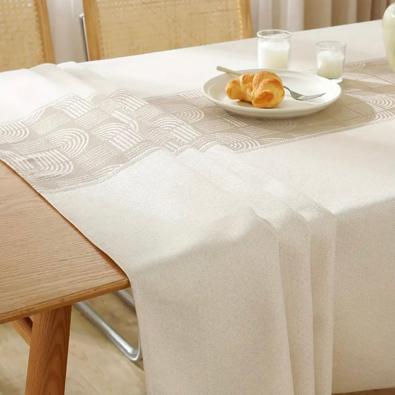 Zenora Minimalist Striped Beige Coffee Table Cover