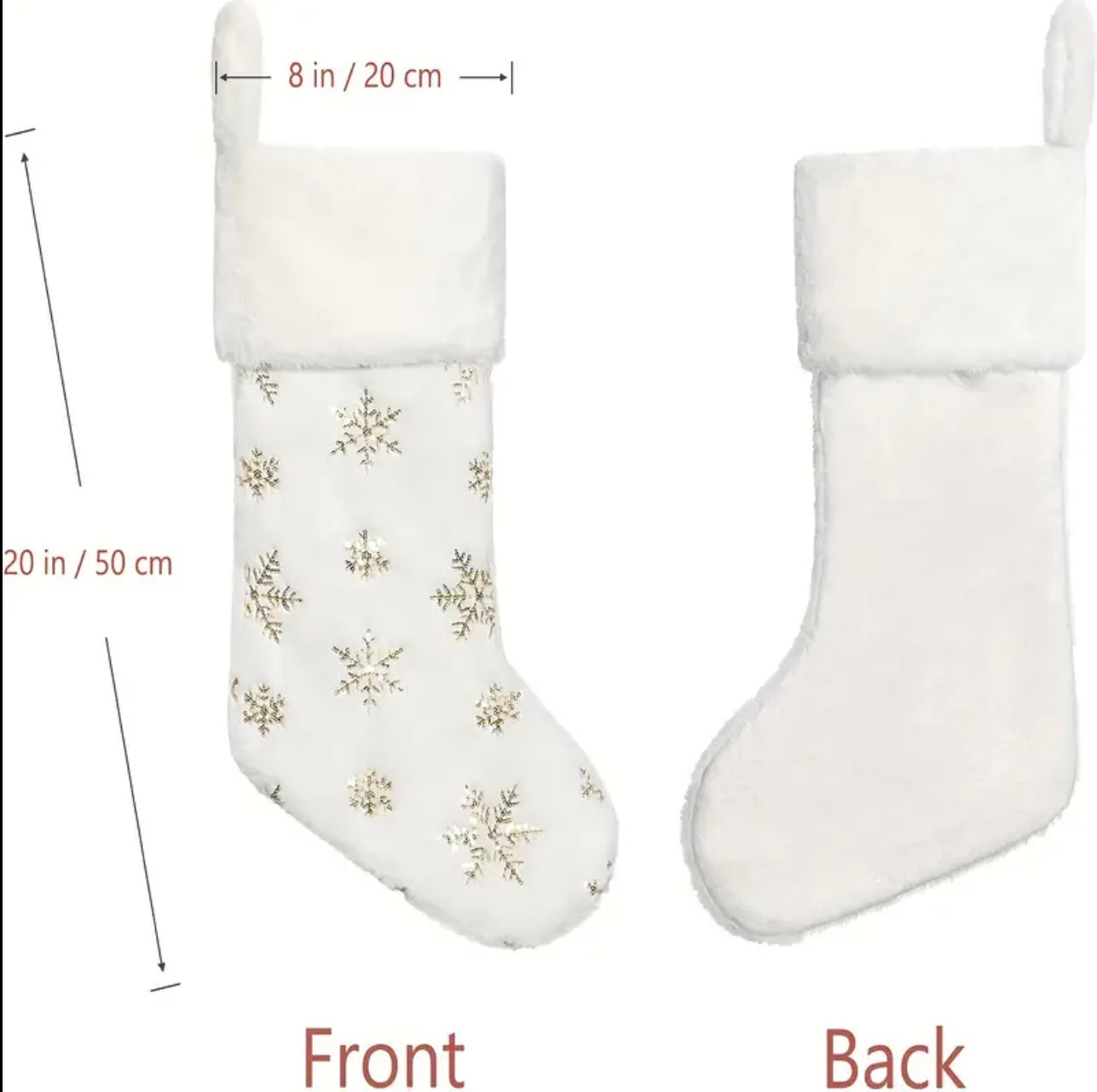 Zenora Set of 4 White Plush Christmas Stockings with Golden Snowflakes