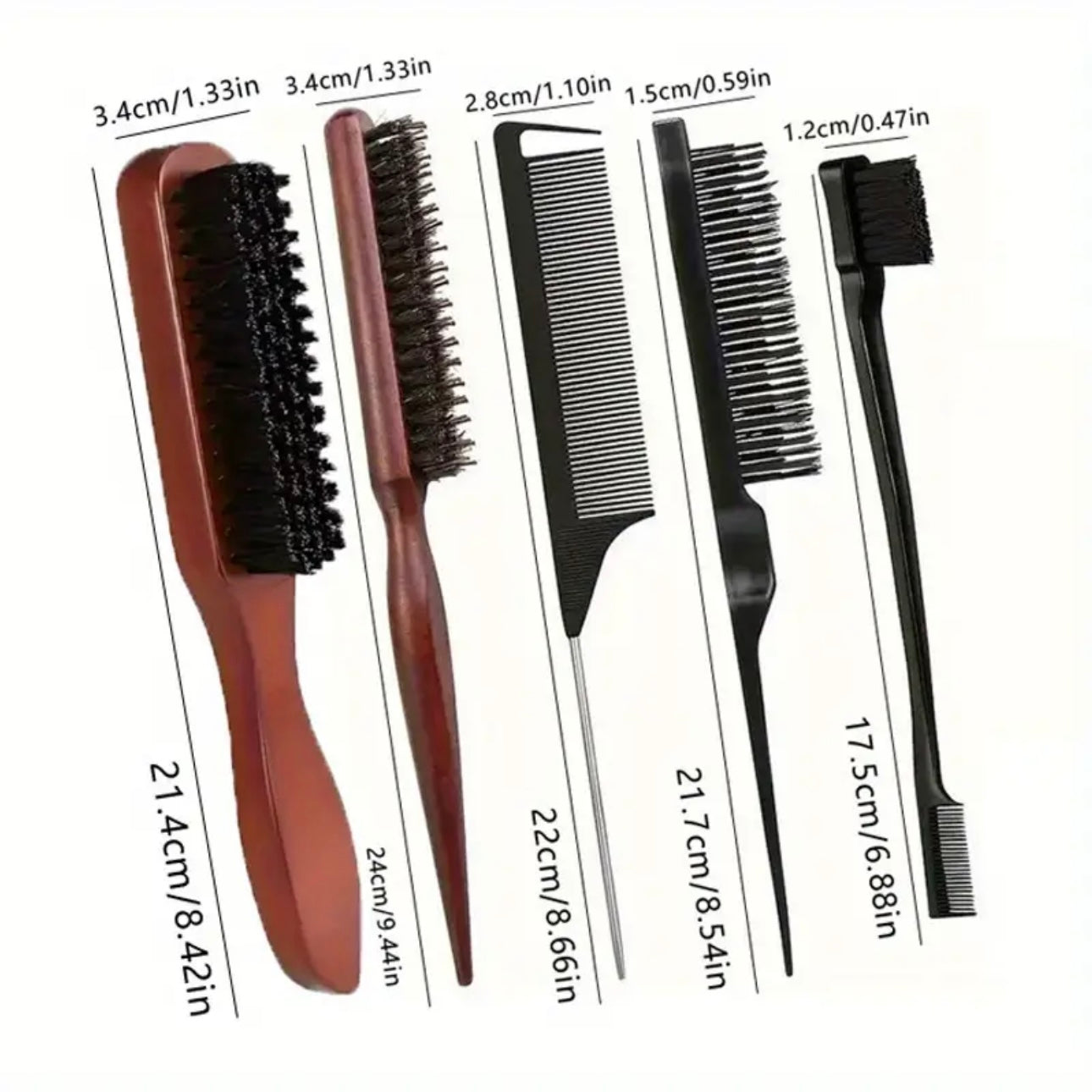 Zenora 5-Piece Deluxe Bristle Hair Brush & Comb Styling Set