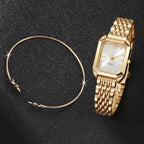 Éclat Duo 2-Piece Luxury Square Women’s Watch & Leaf Bracelet Set