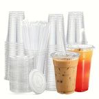 Zenora 400ml Clear Plastic Reusable Drinkware Set – 100 Straws, 50 Cups & 50 Flat Lids