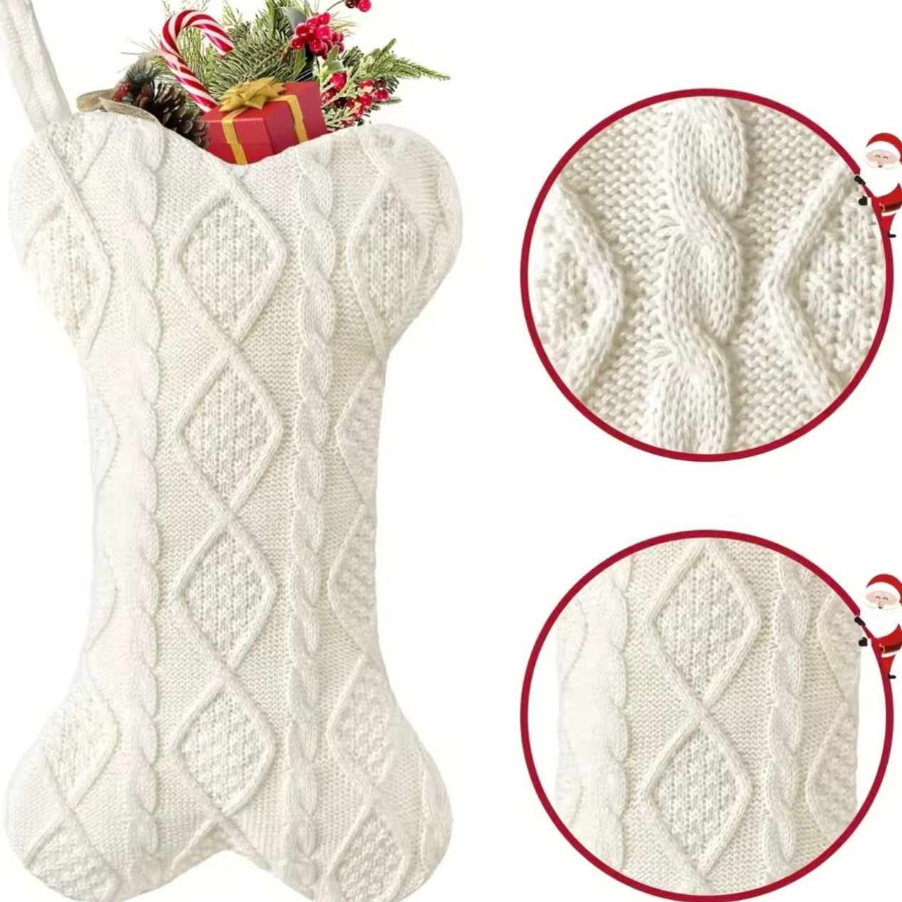 Zenora Knit White Bone-Shaped Dog Christmas Stocking