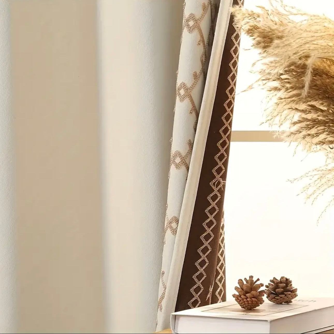 Zenora Luxury Double Rhombus Embroidered Blackout Curtain Set