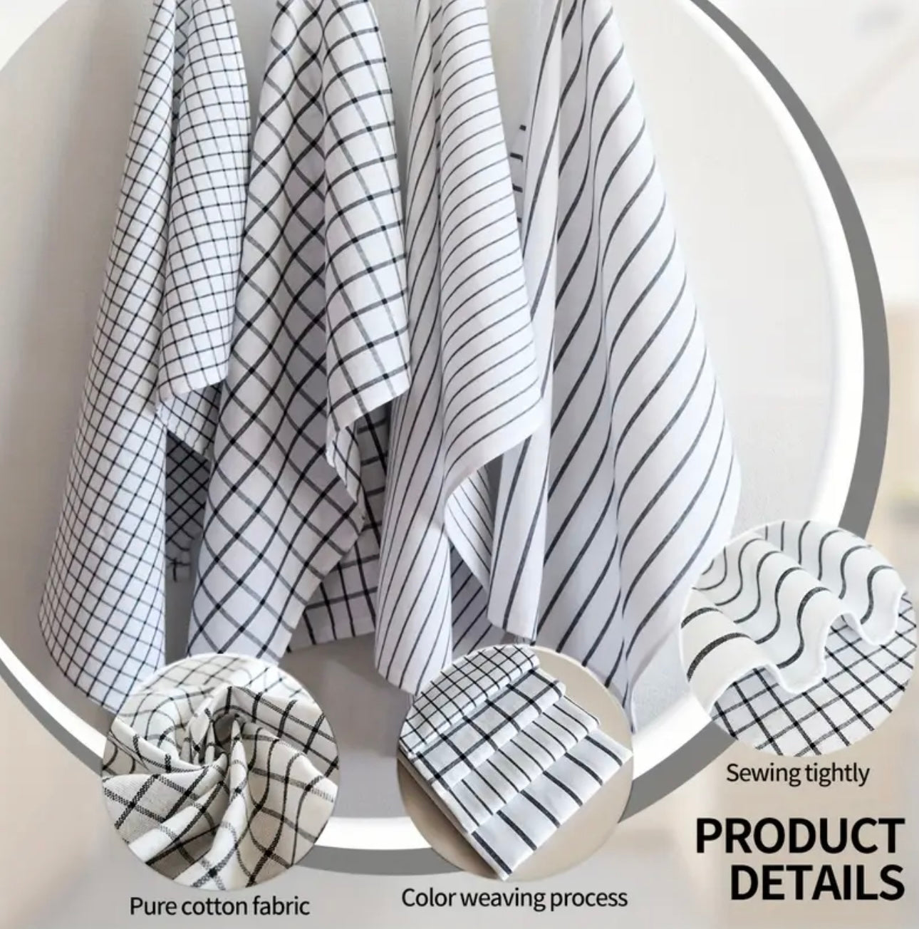 Zenora 4-Piece Black & White Striped Kitchen Towel Set