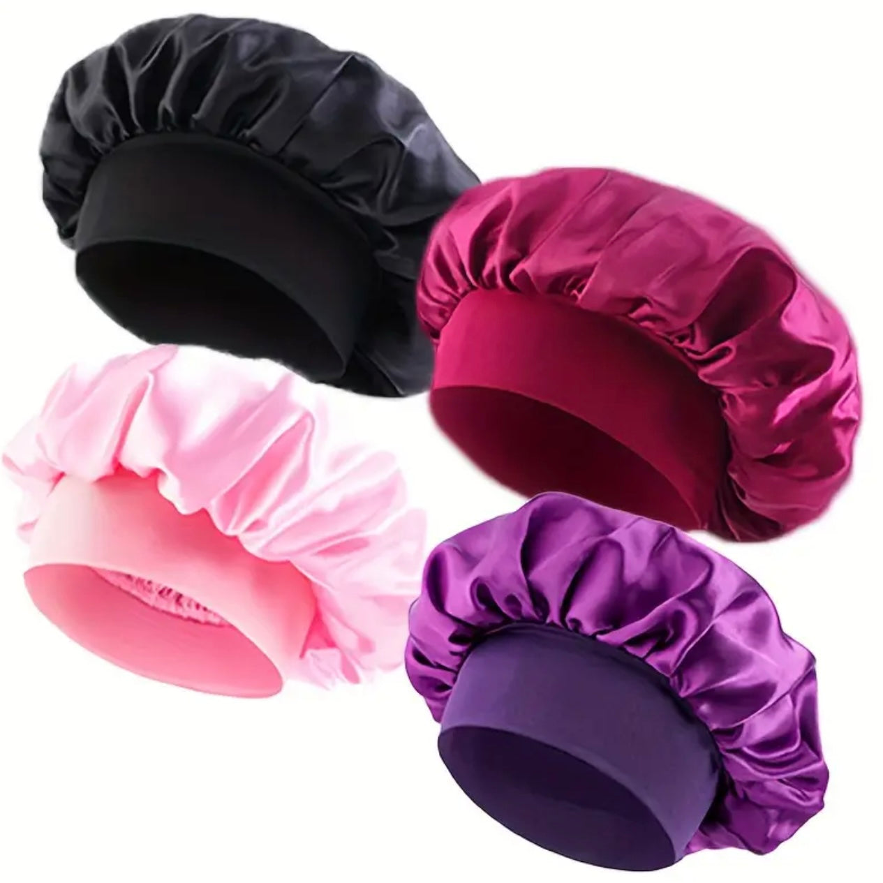 Zenora 4pcs Soft Satin Knit Sleep Beanie Set